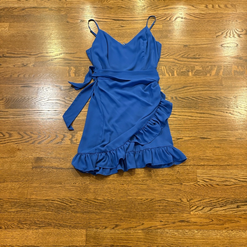 Lilly Pulitzer Alisa Royal Blue Ruffle Wrap Mini Dress, 8